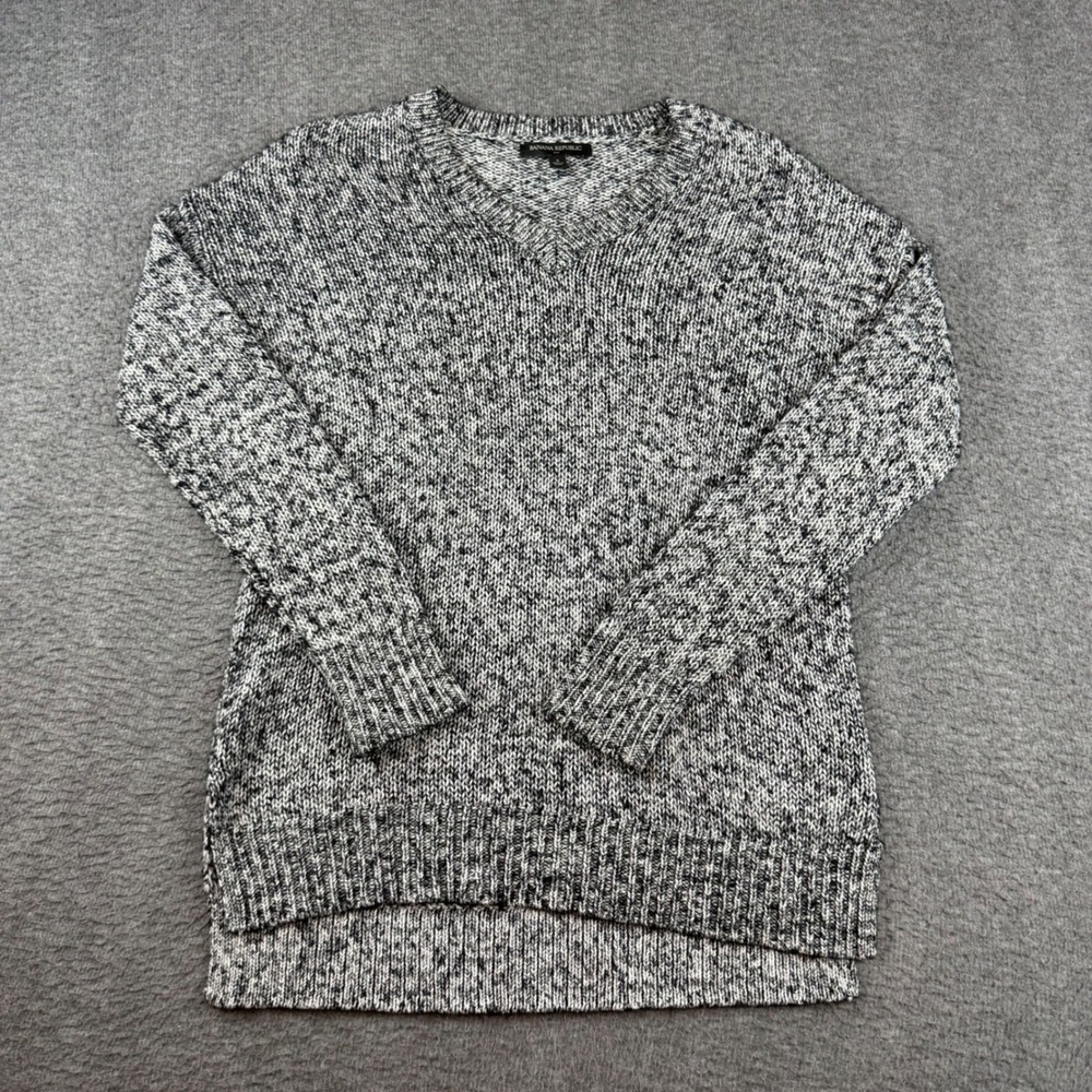 Banana Republic Sweater Women's S Gray Marled V-Neck High-Low Knit Pullover